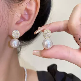 Orecchini perla grande con zirconi dorati