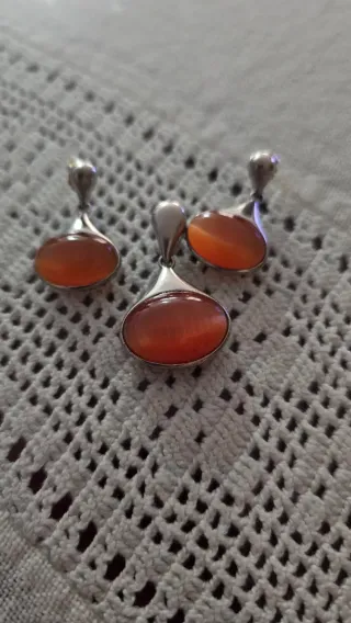 Conjunto Plata de Ley Colgante y Pendientes Naranj