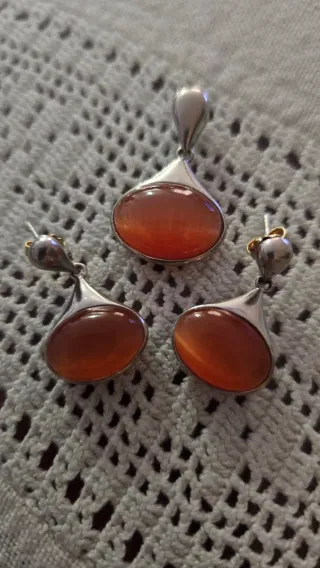 Conjunto Plata de Ley Colgante y Pendientes Naranj