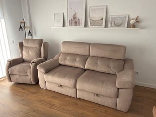 Sofá 2 plazas y sillón motorizado (Retapizado)
