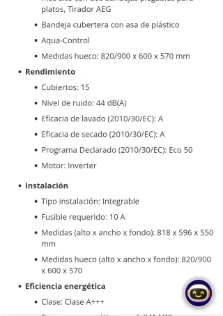 Lavavajillas AEG Integrable 60cm