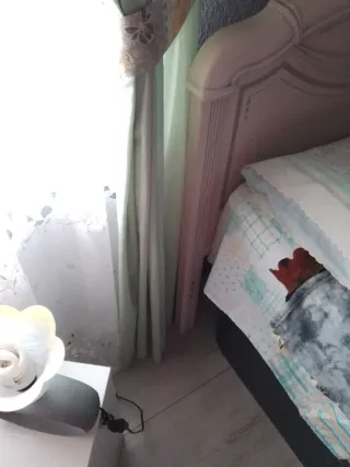 Cortinas de tela beige y verde