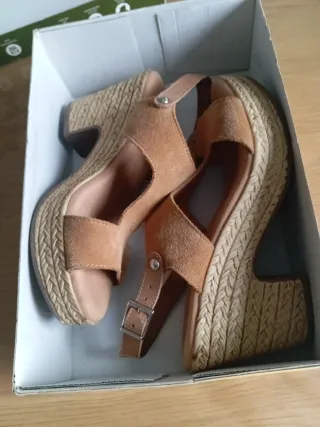 Sandalias de piel mujer beige/marrón