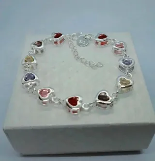 Pulsera Corazones Plata Ley 925