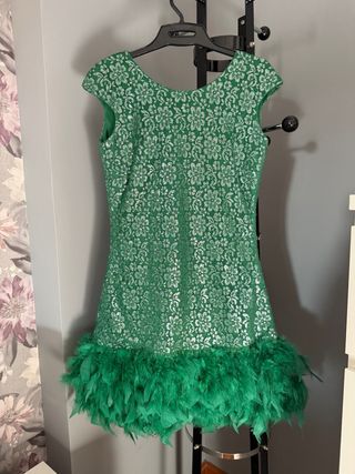 Vestido fiesta verde y plata