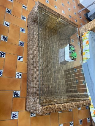 Mesa de centro ratán y cristal