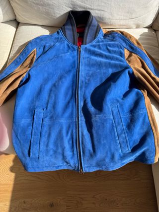 Cazadora Façonnable Piel Ante Azul Talla L / 50