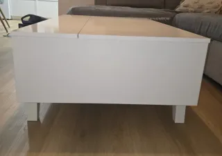 Mesa centro elevable blanca y roble