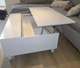 Mesa centro elevable blanca y roble