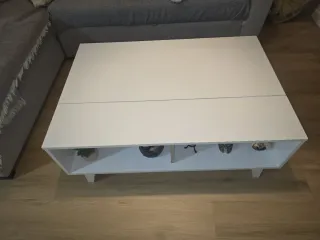 Mesa centro elevable blanca y roble