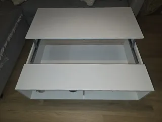 Mesa centro elevable blanca y roble