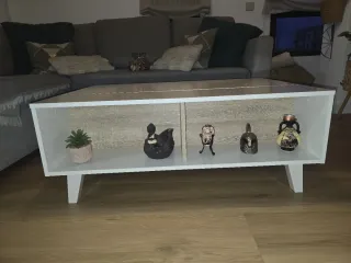 Mesa centro elevable blanca y roble