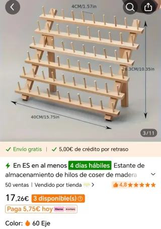 Estantería para carretes de hilos de madera