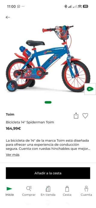 Bicicleta infantil Spiderman azul