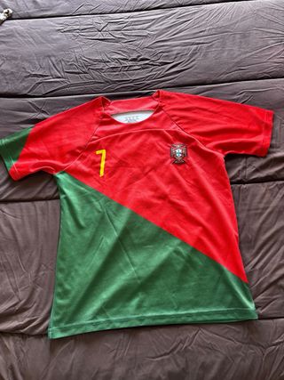 Camicie da calcio per bambini con il numero 7 e il nome di Ronaldo, nazionale del Portogallo e FC Barcellona.