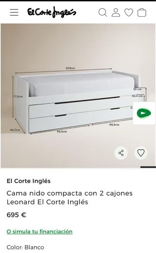 Cama infantil blanca con cajones