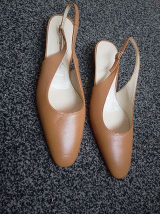 Scarpe slingback pelle tacco basso beige 37 pelle