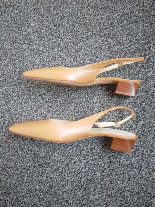 Scarpe slingback pelle tacco basso beige 37 pelle