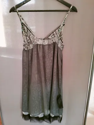 Vestito midi fantasia nero e verde acqua Phard