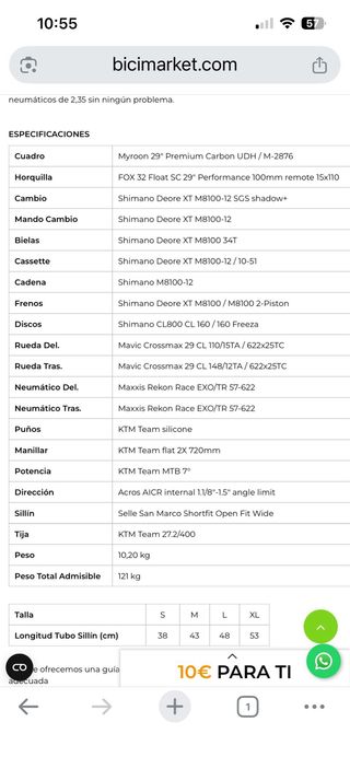 Bicicleta MTB KTM MYRoon Master Talla S 2025