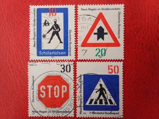 4 Sellos RFA 1971 Señales Tráfico - Complete Set