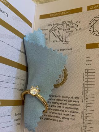 Anello solitario moissanite oro 18 k su argento