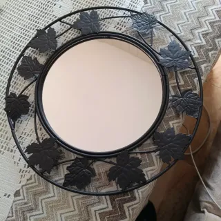 Espejo redondo metal negro hojas