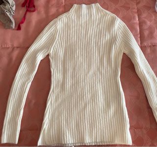 Jersey cuello alto blanco mujer Mango