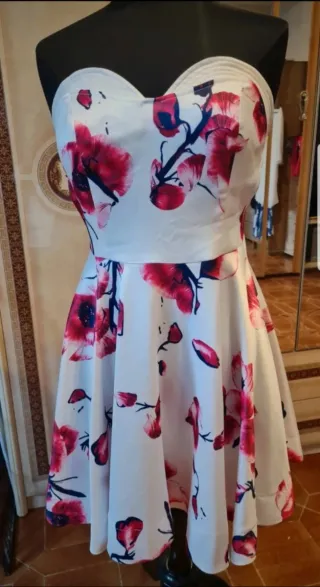 Vestitino donna floreale bianco e rosso