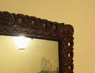 Espejo antiguo madera caoba tallado