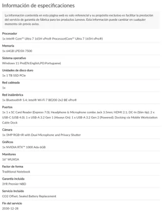 Lenovo P1 Gen 7 64GB RTX 1000 ADA Intel 165H