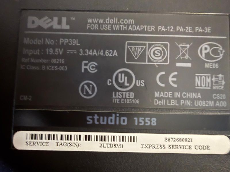 Dell Studio 1558 (PP39L) Portátil afbeelding 5
