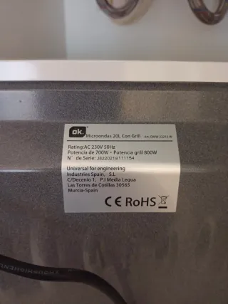 Microondas OK. Blanco