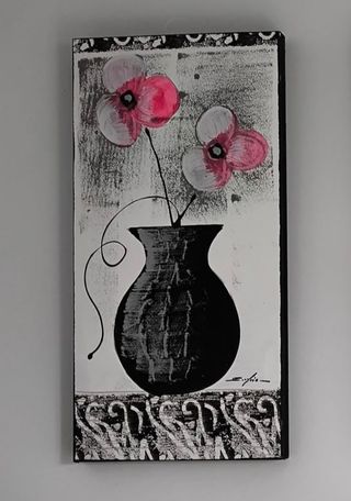 Conjunto 3 cuadros flores jarrón