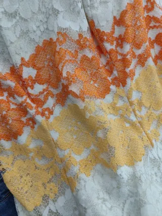 Vestido fiesta de encaje naranja y amarillo Talla