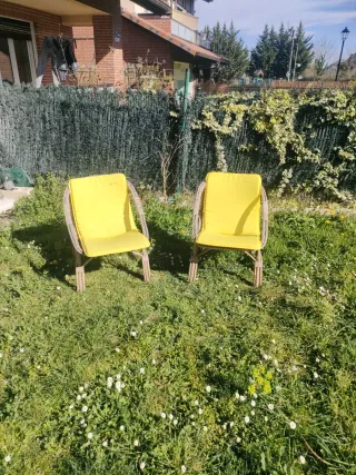 2 Sedie in rattan con cuscini gialli