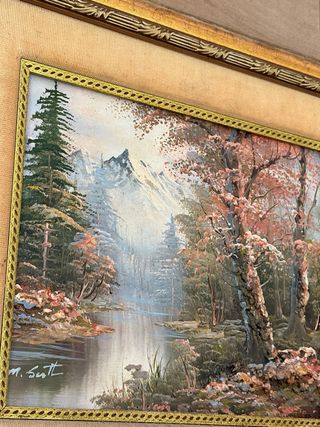 Cuadro Óleo Paisaje Vintage con Marco Dorado