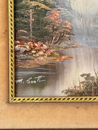 Cuadro Óleo Paisaje Vintage con Marco Dorado