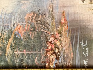 Cuadro Óleo Paisaje Vintage con Marco Dorado