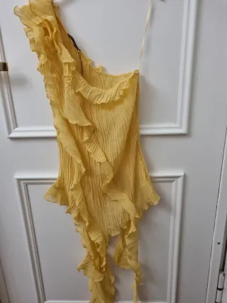 Top Zara Amarillo Gasa Volantes