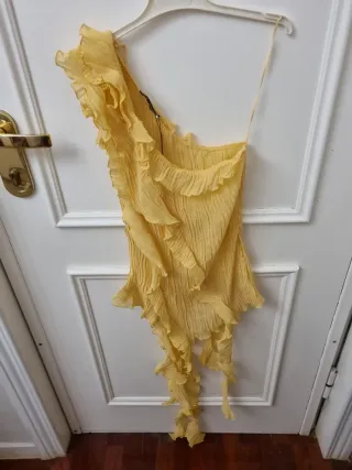 Top Zara Amarillo Gasa Volantes