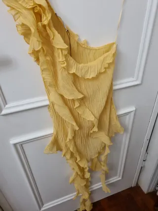 Top Zara Amarillo Gasa Volantes