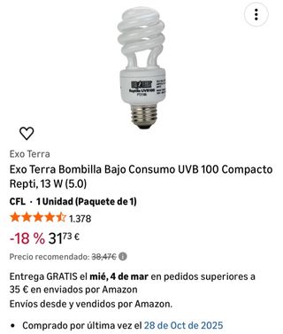 Bombilla Reptil Exo Terra UVB 100 13W
