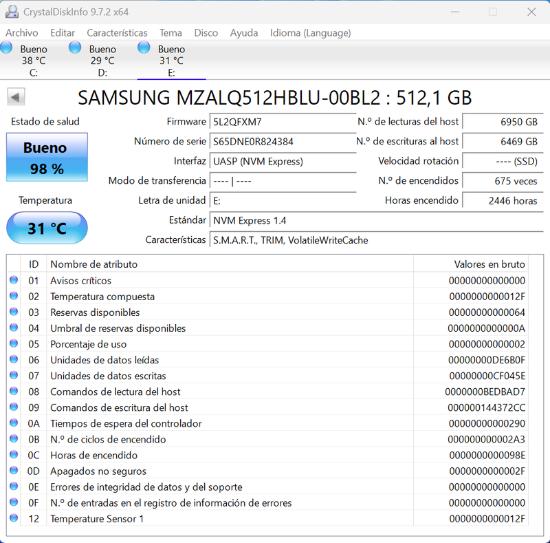 Disco SSD NVMe M2. 2242 Samsung PM991a 512Gb afbeelding 3