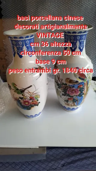 Coppia grandi Vasi Porcellana Cinesi Dipinti mano