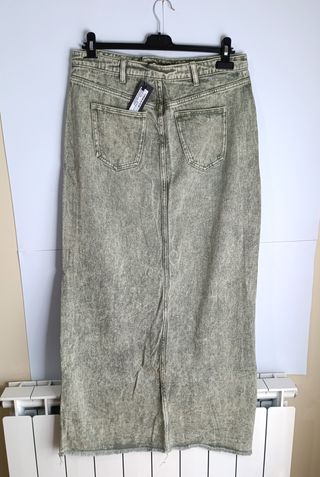 Falda larga vaquera verde desgastada T42
