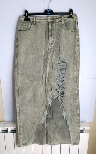 Falda larga vaquera verde desgastada T42