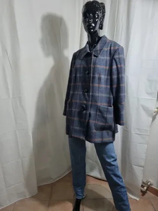 Cappotto tartan blu arancio azzurro