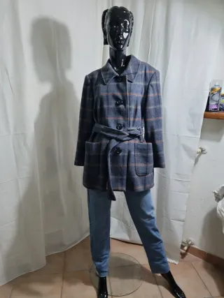 Cappotto tartan blu arancio azzurro