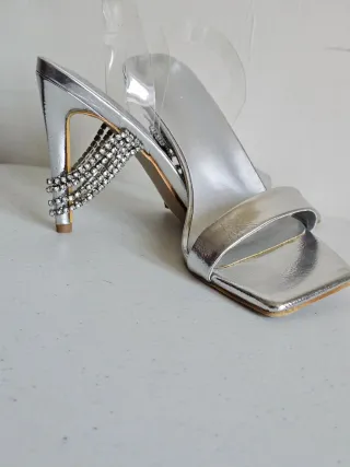 Sandali donna tacco cristalli argento 38